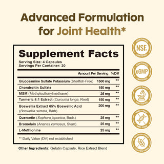 FUNRICH Joint Health Supplement for Women & Men with Glucosamine, Chondroitin, MSM & Turmeric - 120 Capsules